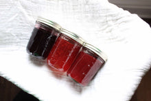 Load image into Gallery viewer, Sweet Sampler - Christmas Jam + Strawberry Jam + Elderberry Jelly
