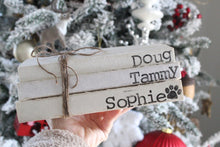 Load image into Gallery viewer, SET of 3 Hand Stamped Custom Personalized Books - Neutral Home Decor - Farmhouse - Vintage - Rustic - Holiday
